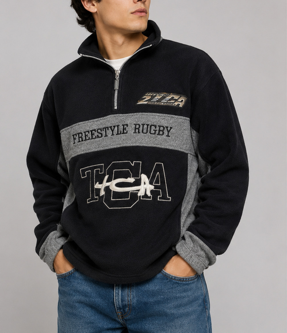 VTG TCA Freestyle Rugby 1/4 Zip Fleece Pullover Jacket Mens XL Y2K USA Made